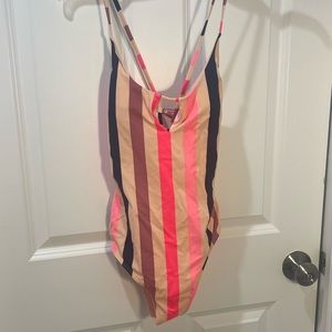 Pink striped one piece swimsuit